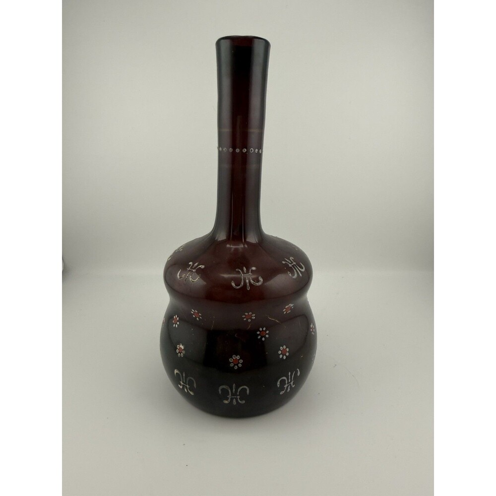 Antique Hand Blown Painted Amethyst Purple Barbershop Bottle Circa 1880’s 7”